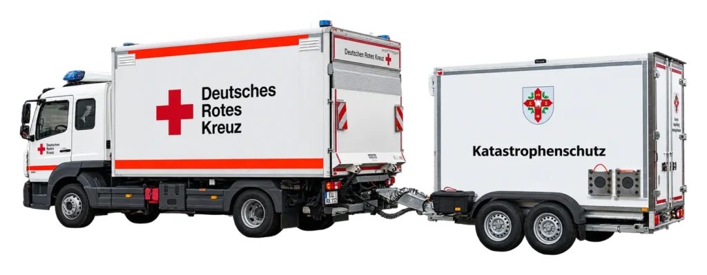 Einsatzfahrzeug mit Katastrophenschutz-Anhänger von bunnefeld, freigestellt
